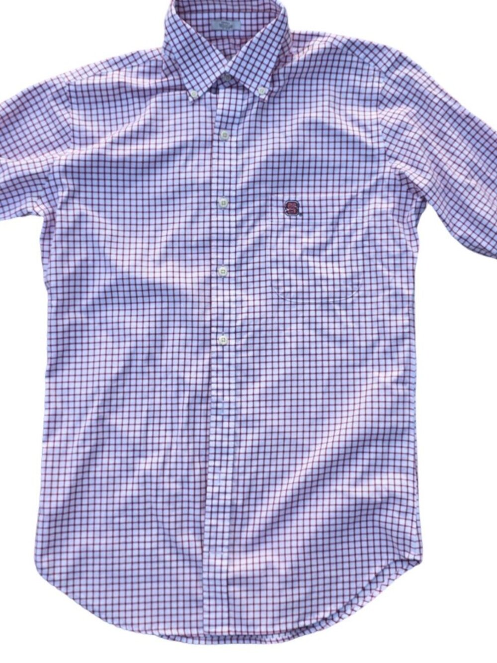 Peter Millar NC State Wolfpack Shirt Red White Check Nanoluxe Button Down Mens